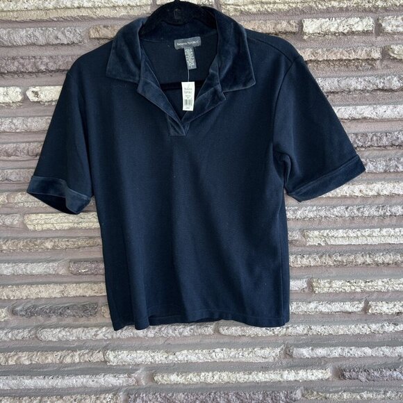 Banana Republic Vintage Black Velvet Collar Cuffs Casual Top T-shirt NWT Size L - Picture 3 of 8